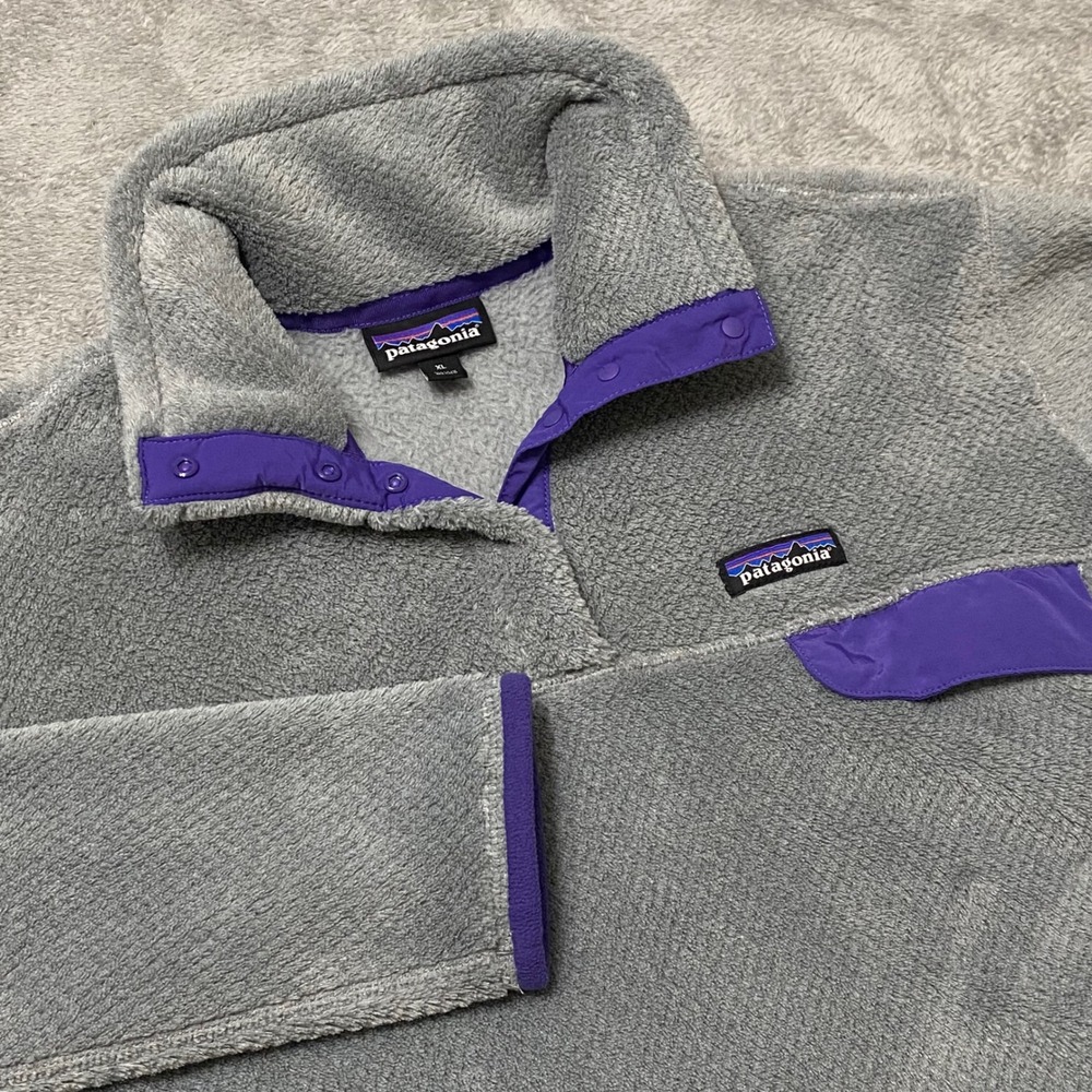 Patagonia Gray and Purple Retro Fleece Snap Pullover
